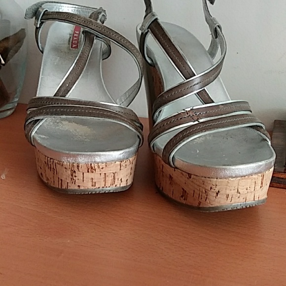 Prada Wedge Brown Cork Sandals 38 - Picture 2 of 8